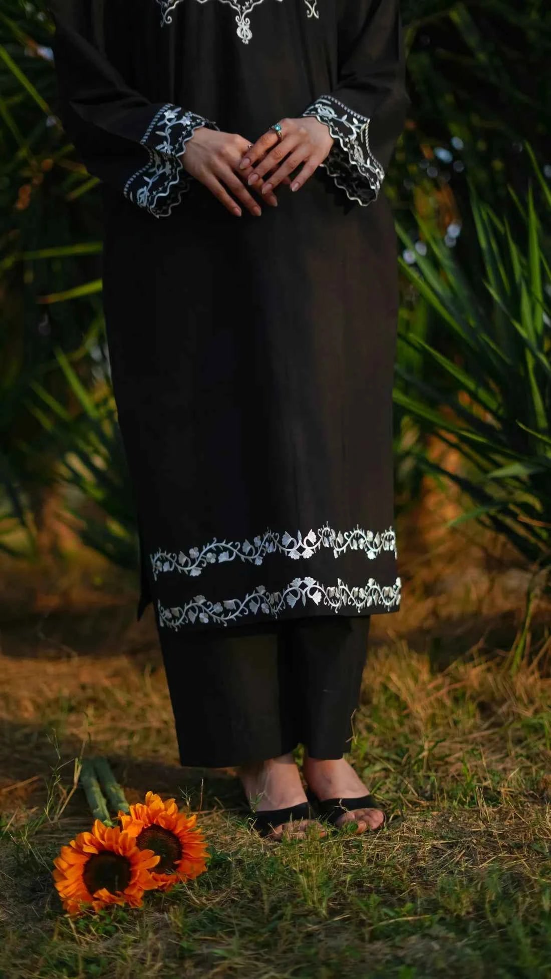 Fahira - 2-Piece Black Lawn with White Embroidered Detailing