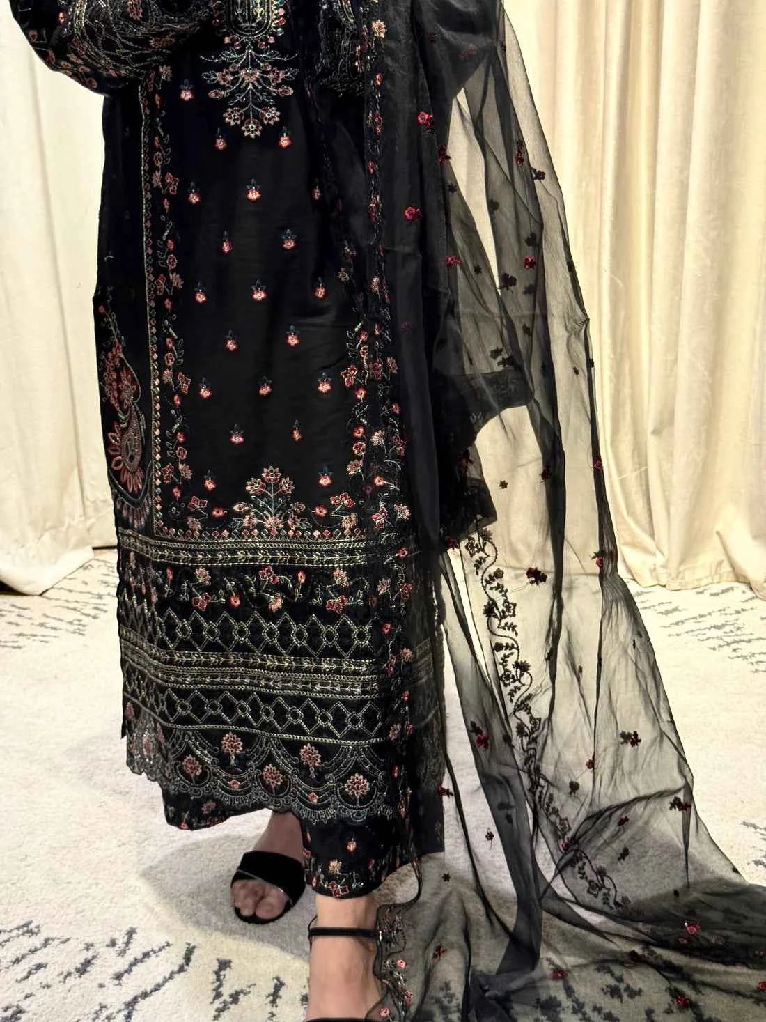 Timeless - 3-Piece Black Embroidered Lawn with Black Elegance