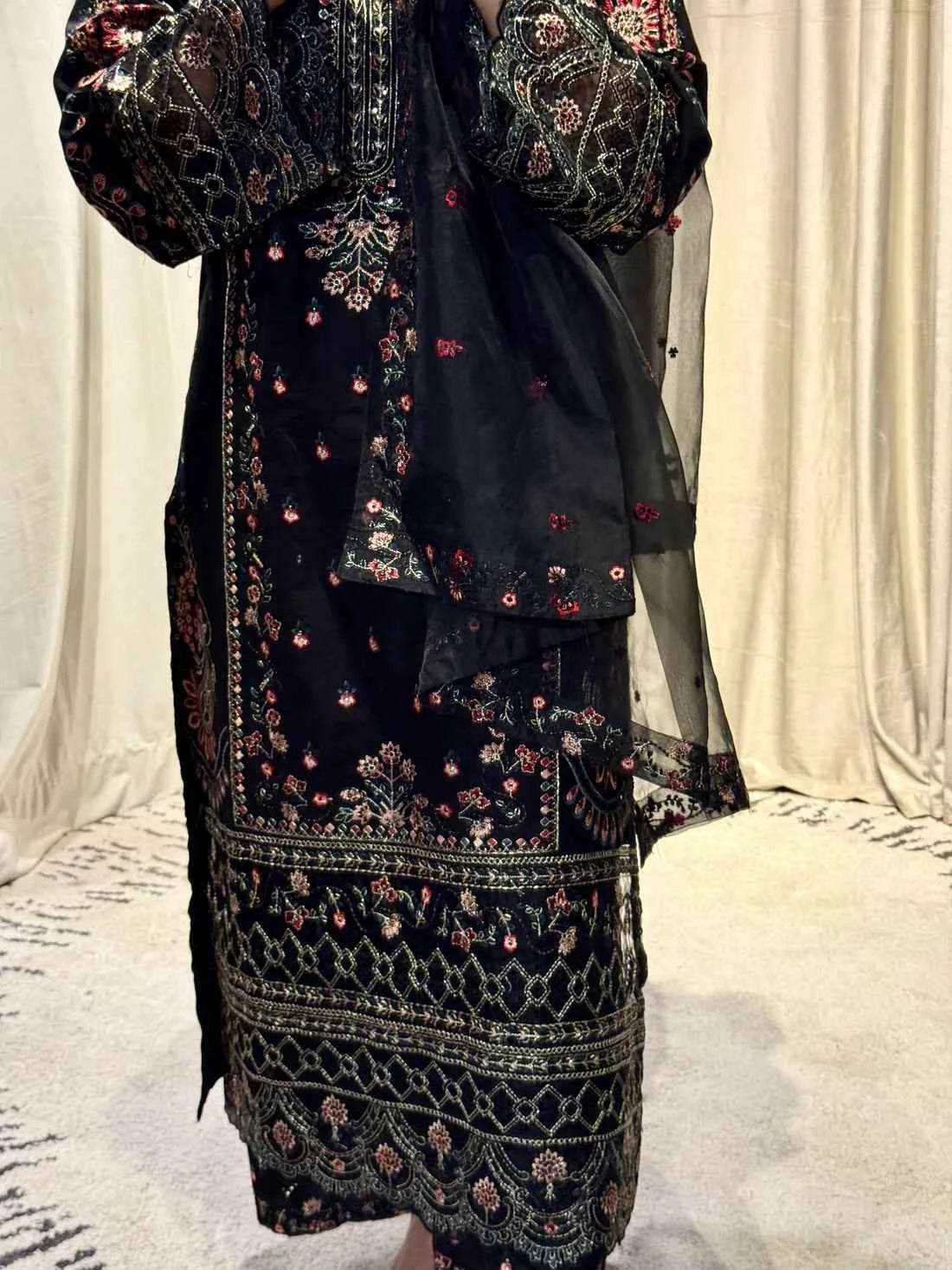 Timeless - 3-Piece Black Embroidered Lawn with Black Elegance