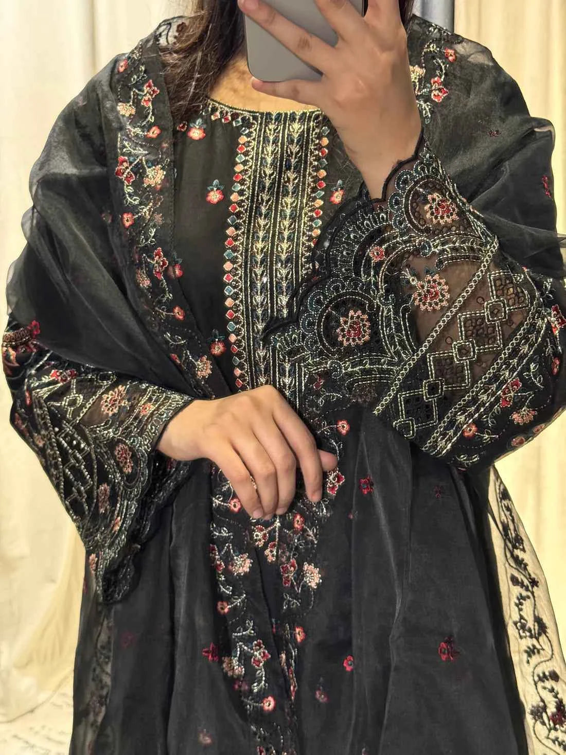 Timeless - 3-Piece Black Embroidered Lawn with Black Elegance