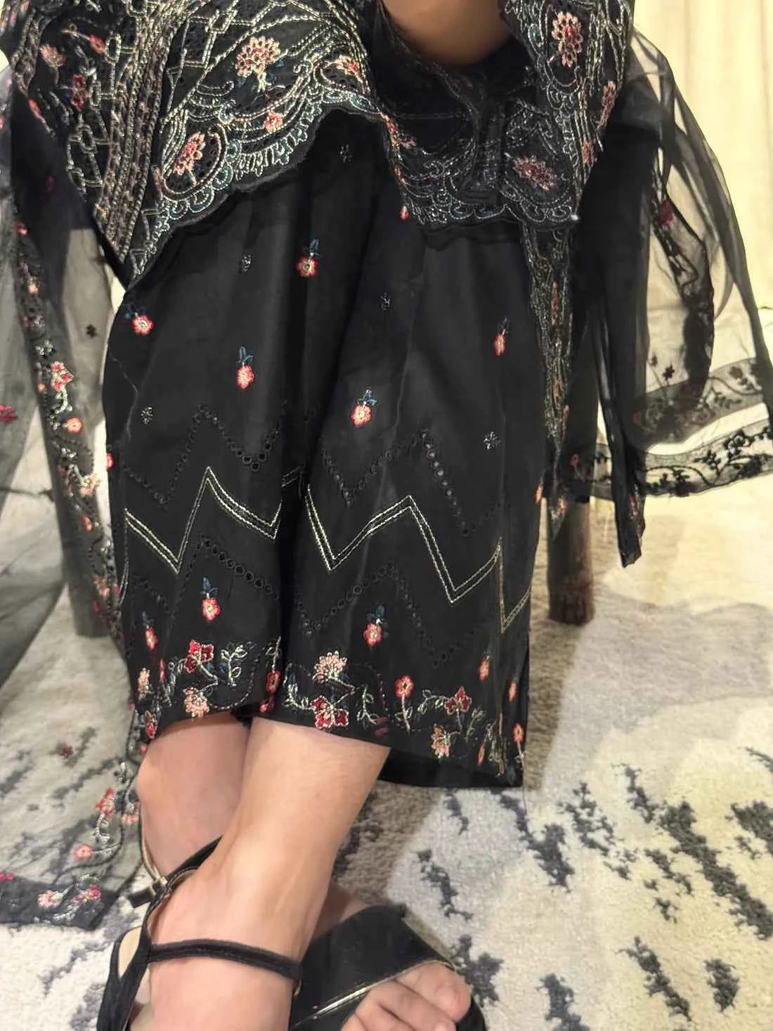 Timeless - 3-Piece Black Embroidered Lawn with Black Elegance