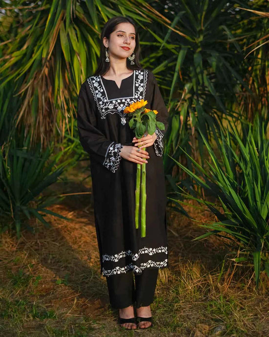 Fahira - 2-Piece Black Lawn with White Embroidered Detailing