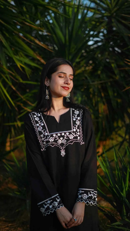 Fahira - 2-Piece Black Lawn with White Embroidered Detailing