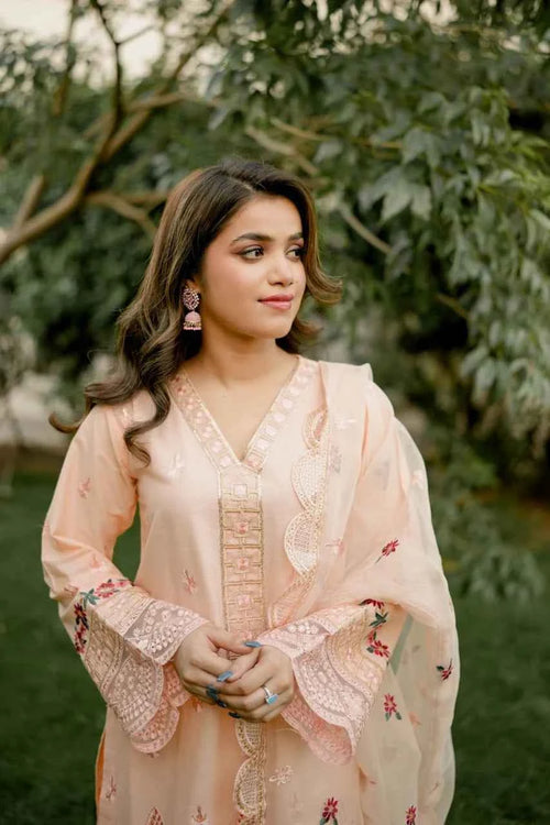 Florin - 3-Piece Cotton Lawn with Embroidered Organza Dupatta