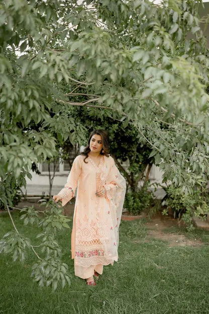 Florin - 3-Piece Cotton Lawn with Embroidered Organza Dupatta