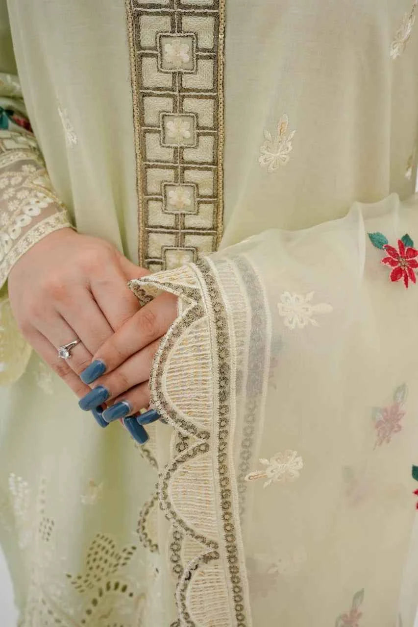 Hania Pistachio - 3-Piece Embroidered Cotton Lawn with Organza Dupatta