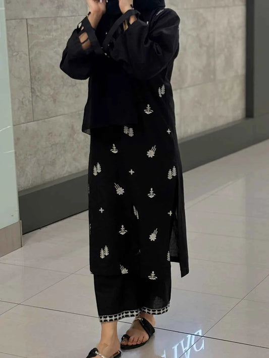 Timeless - 2-Piece Embroidered Cotton Lawn with Black Elegance