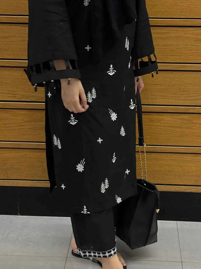 Timeless - 2-Piece Embroidered Cotton Lawn with Black Elegance
