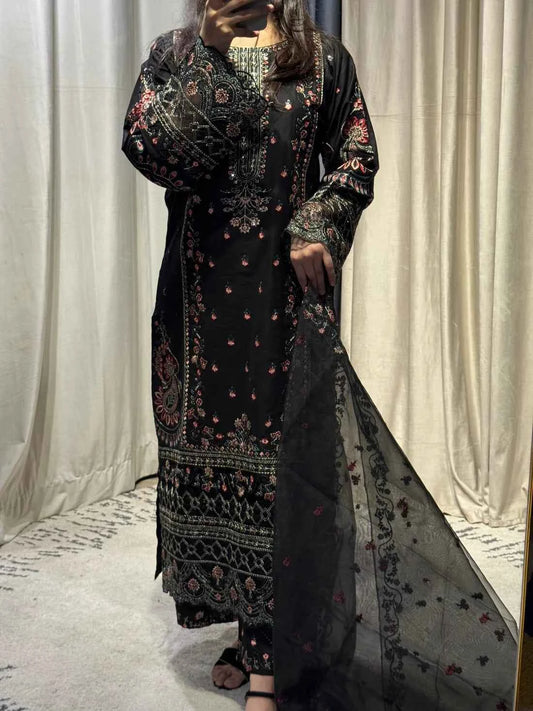 Timeless - 3-Piece Black Embroidered Lawn with Black Elegance