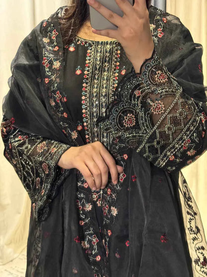Timeless - 3-Piece Black Embroidered Lawn with Black Elegance