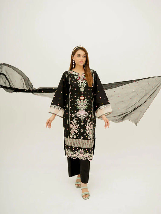 Elaaf - Radiance in Black – Embroidered Elegance Lawn